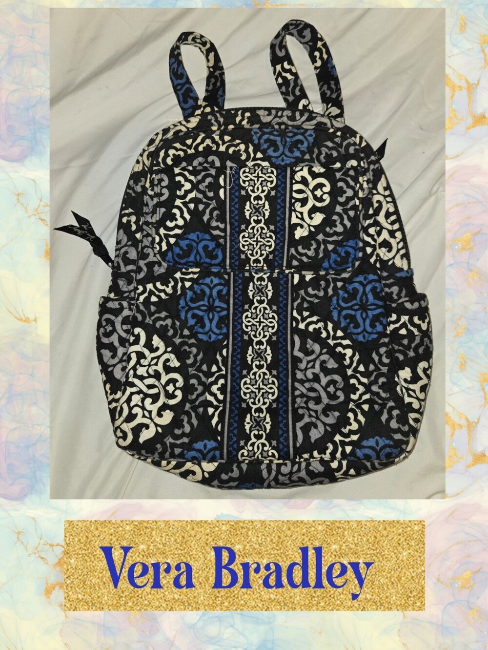 Vera Bradley Blue and Black Patterned Quilted Backpack